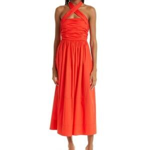 CINQ À SEPT Taylen Poplin Gathered Halter Neck Tiered Midi Dress Size 10